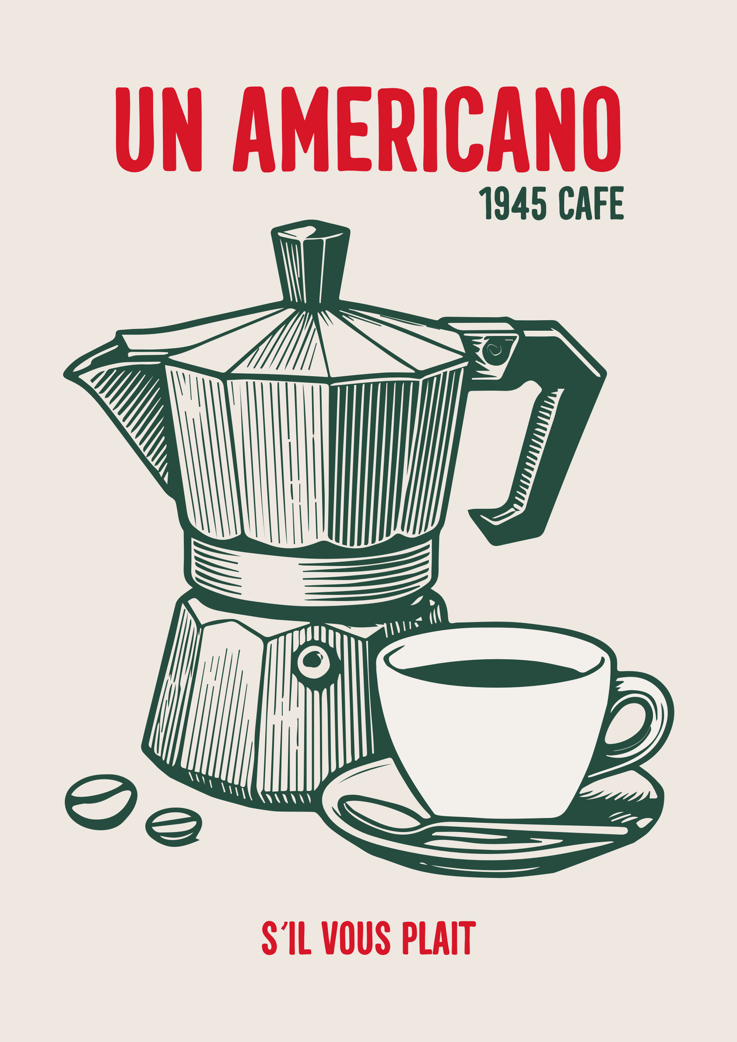 Vintage Americano Coffee Poster: Un Americano 1945 Cafe