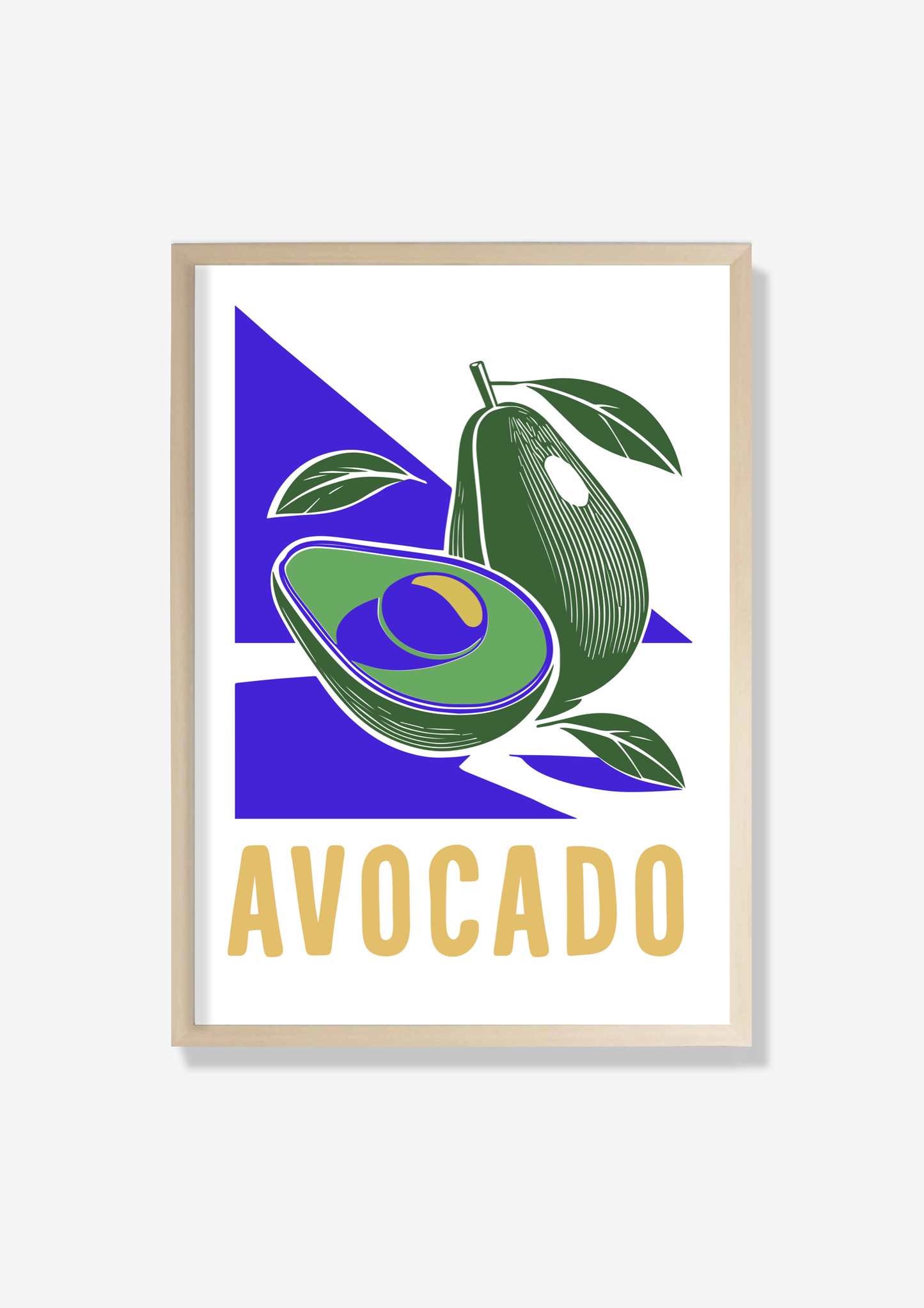 Vibrant avocado art print for modern home decor, featuring bold colors and striking illustration. Perfect for kitchens.