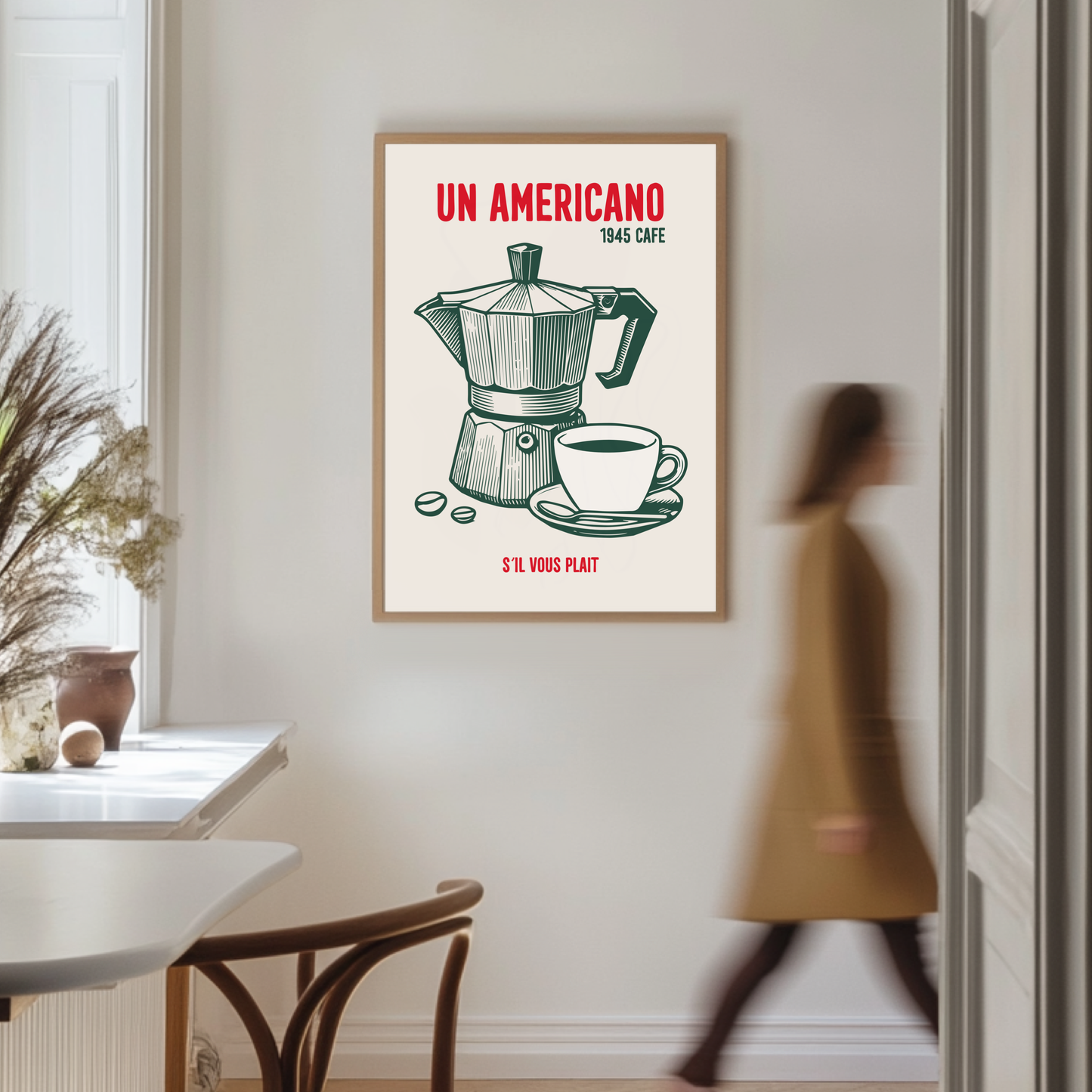 Vintage Americano Coffee Poster: Un Americano 1945 Cafe