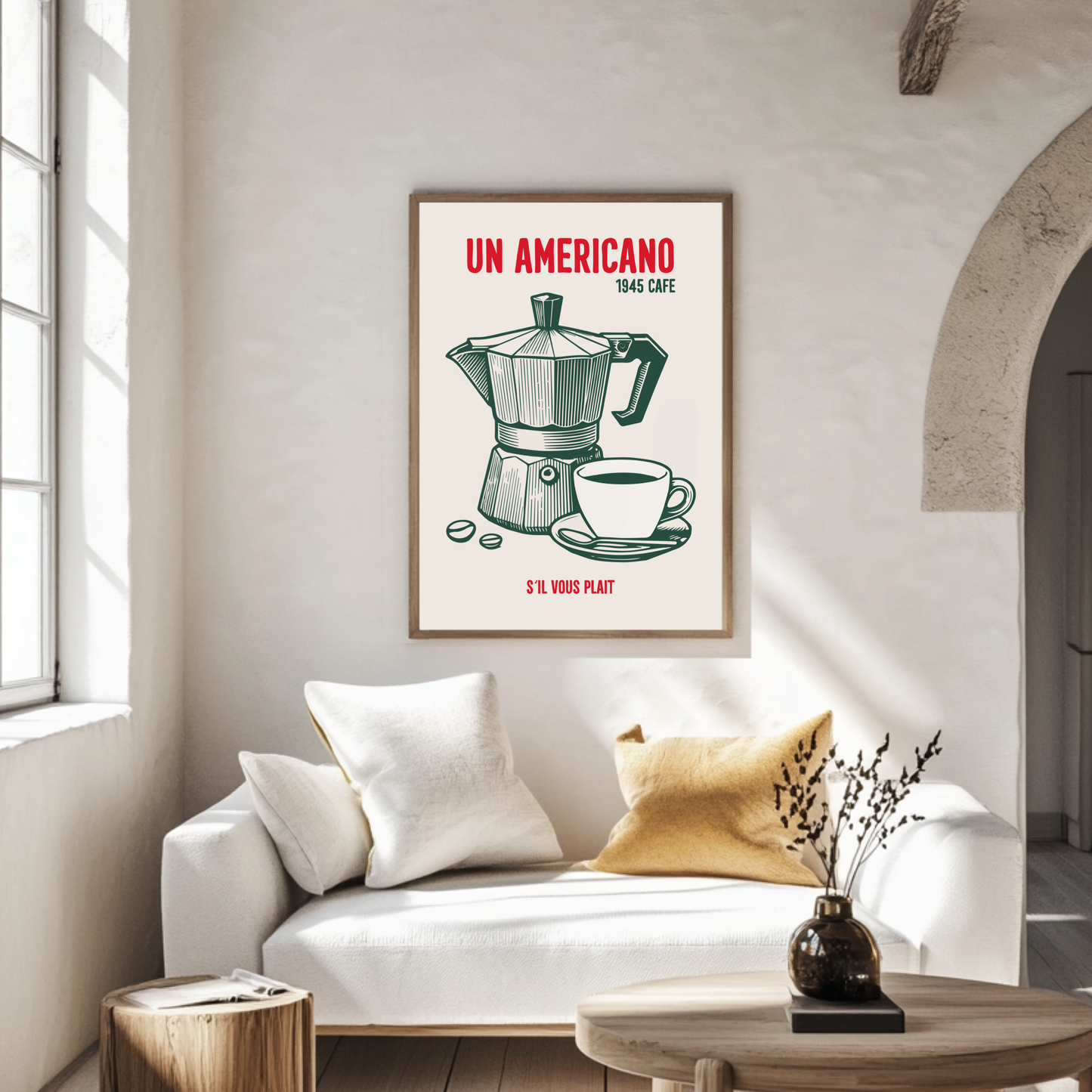 Vintage Americano Coffee Poster: Un Americano 1945 Cafe