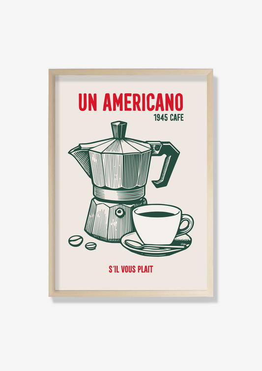 Vintage Americano Coffee Poster: Un Americano 1945 Cafe