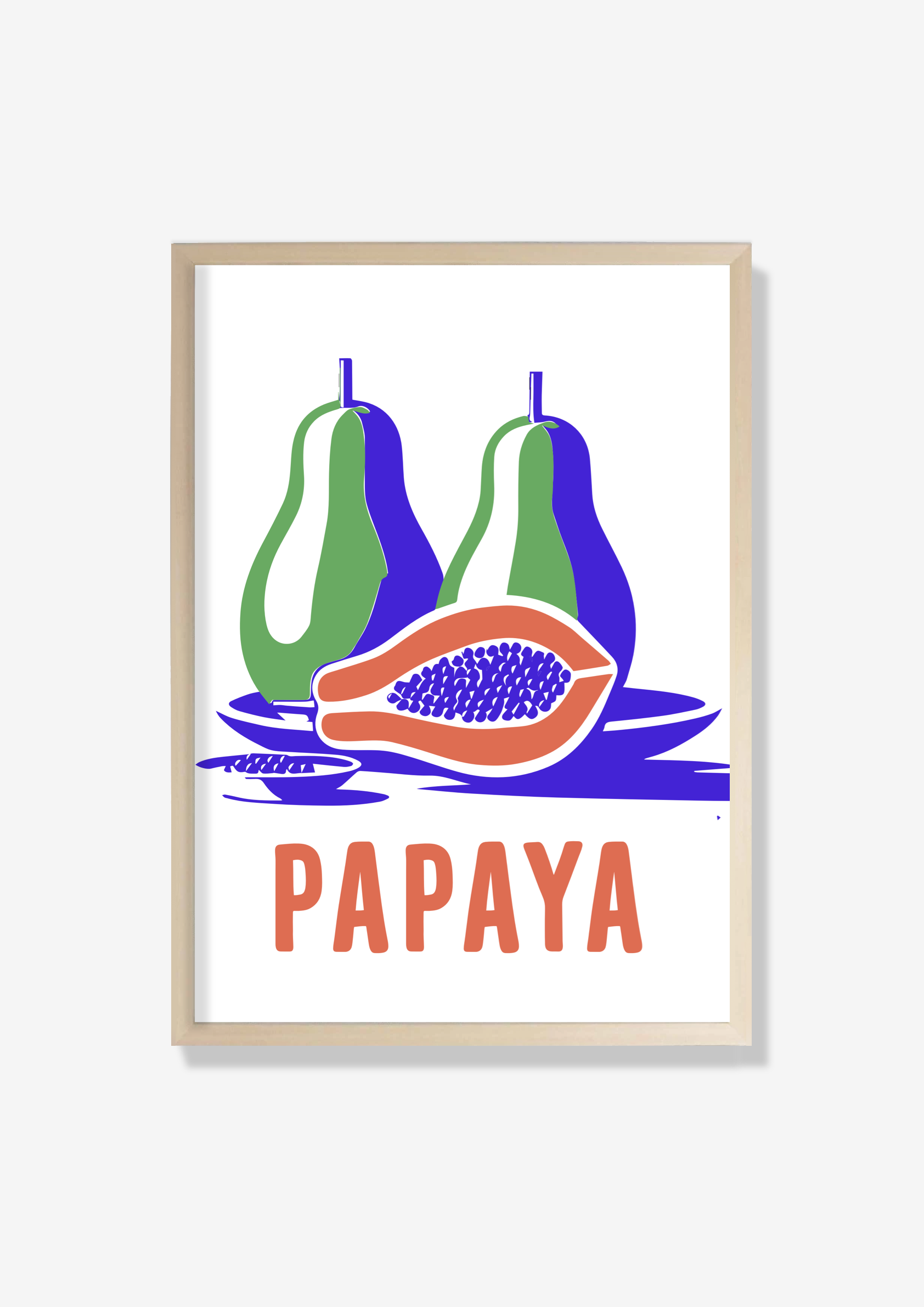 Vibrant fruit art print featuring papaya and pears, perfect for modern home decor and kitchen aesthetics.