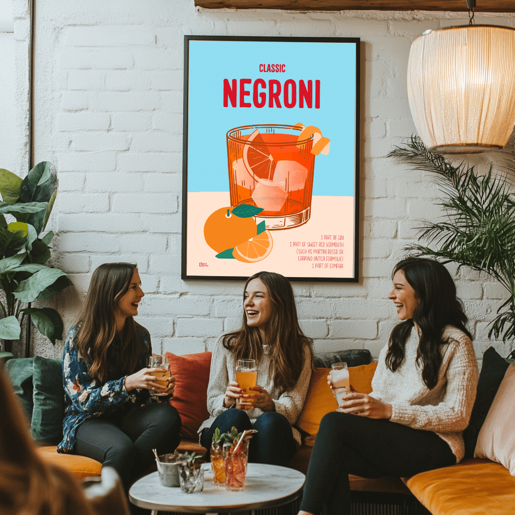 Afficher les détails pour Classic Negroni Cocktail Poster: Retro-Chic Design for Cocktail Lovers Classic Negroni Cocktail Poster: Retro-Chic Design for Cocktail Lovers
